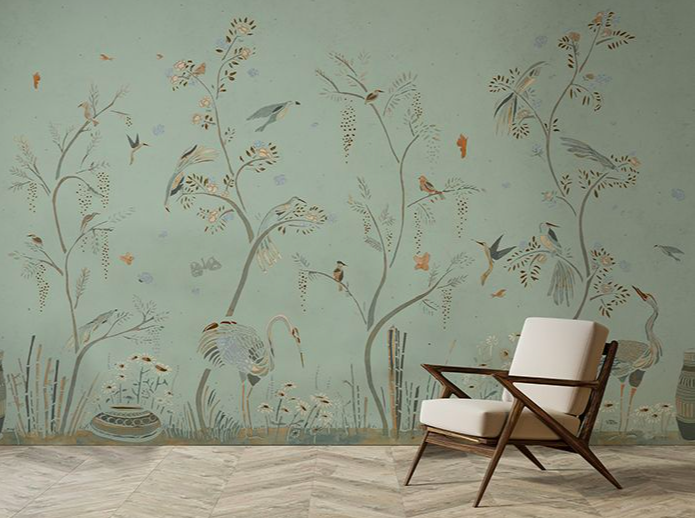 mural chinoiserie mint