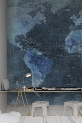 World map, blue